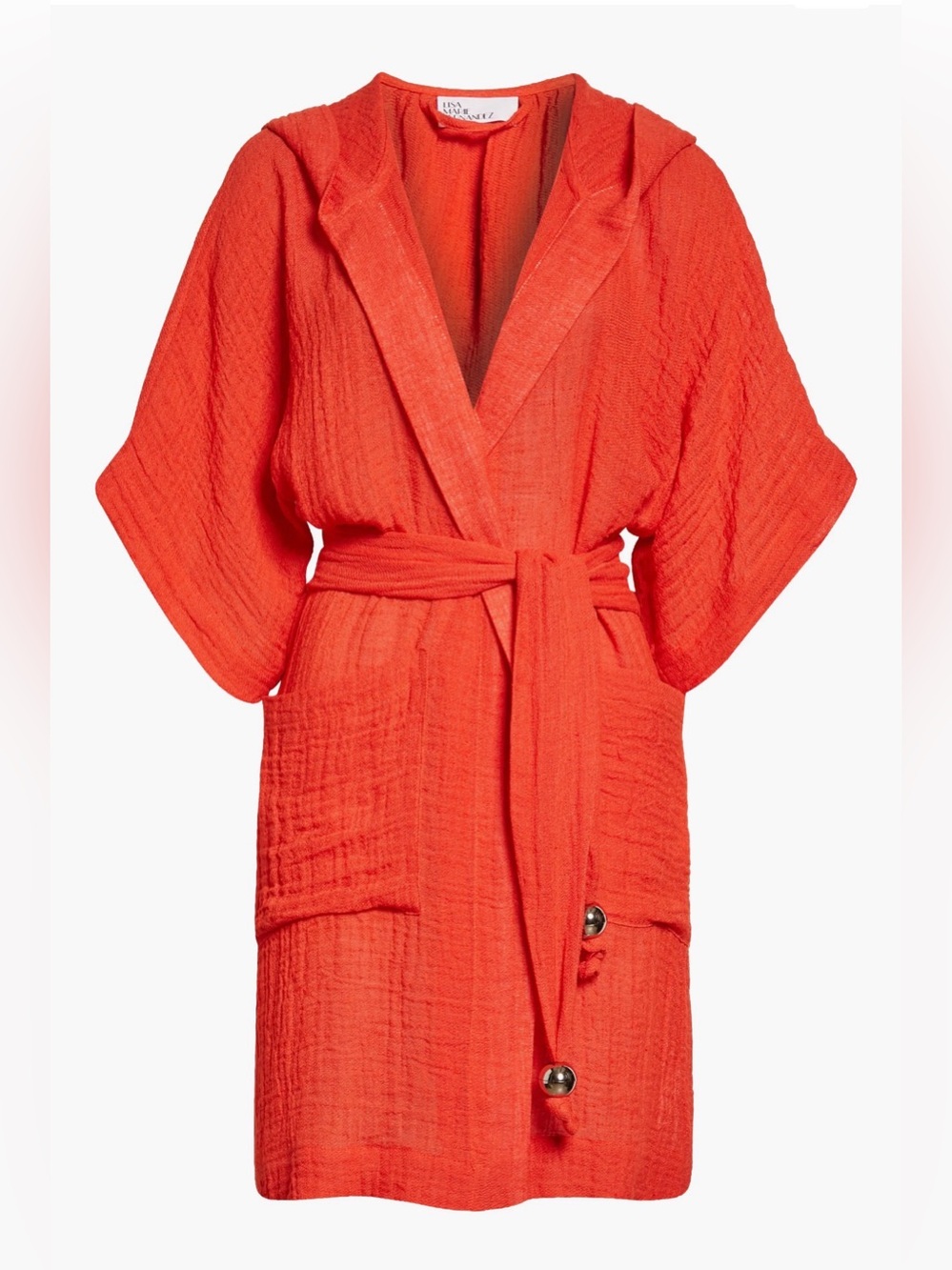 Lisa Marie Fernandez Hooded Linen Blend Gauze Cover-Up Robe, Sz 2 Small